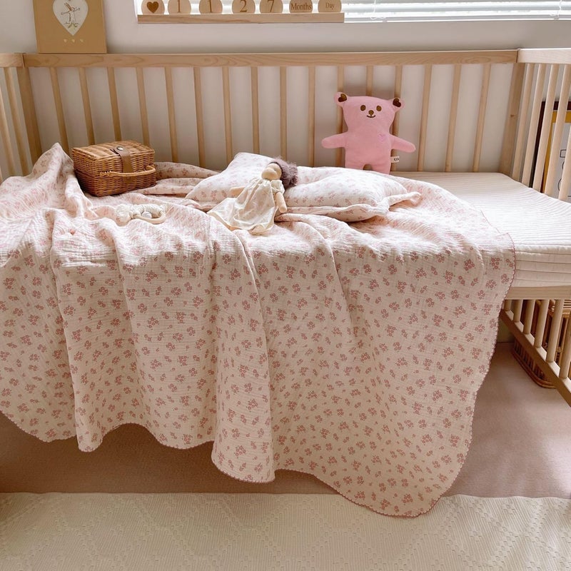 BuLuTu Baby Nursery Throw Blanket Cotton Muslin Kids Blanket with Cute Galsang Flowers Crib/Cradle Quilt Thin Summer Quilt for Boys,Girls,Toddler Breathable,Lightweight Machine Washable 47"x51" - Image 2